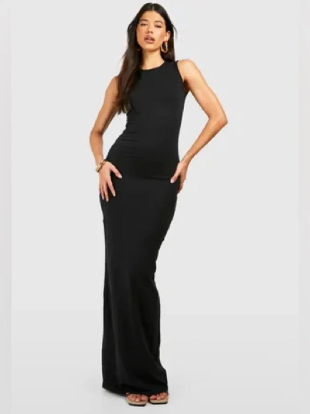 NWT Boohoo | Tall Basic Cotton Blend Scoop Neck Black Maxi Dress Size 10 Tall - Picture 1 of 13